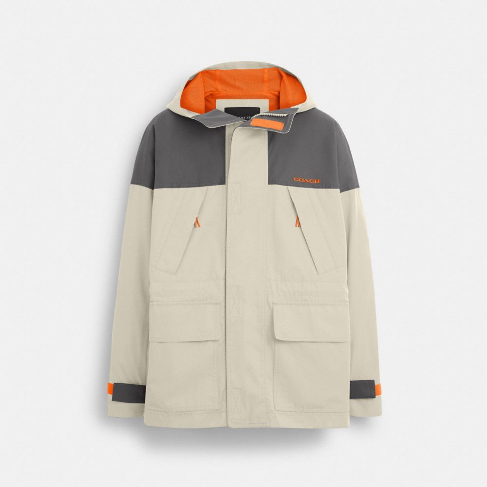 COACH®,COLORBLOCK FUNCTIONAL JACKET,Light Grey / Graphite,Front View