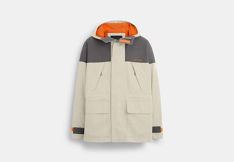 COACH®,COLORBLOCK FUNCTIONAL JACKET,Light Grey / Graphite,Front View