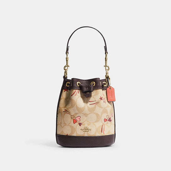 COACH®  Mini Dempsey Bucket Bag In Signature Canvas With Heart And Star  Print