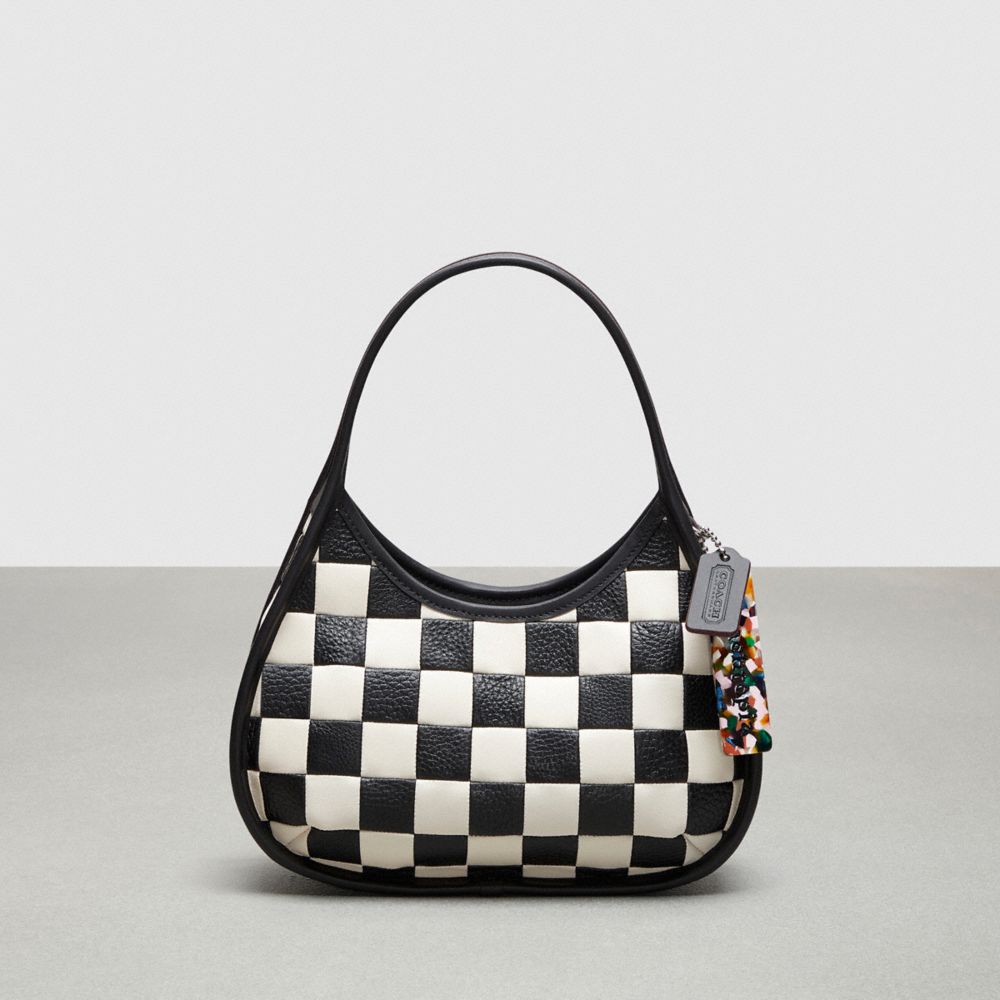 COACH®,Ergo Bag In Checkerboard Patchwork Upcrafted Leather,Upcrafted Leather™,Small,Checkerboard,Black/Chalk,Front View image number 0