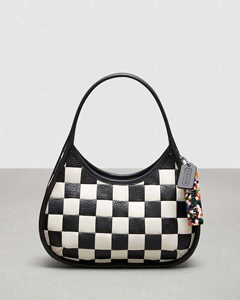 COACH®,Ergo Bag in Checkerboard Patchwork Upcrafted Leather,Upcrafted Leather™,Small,Checkerboard,Black/Chalk,Front View