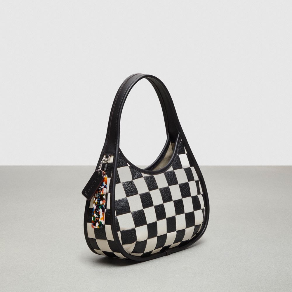COACH®,Ergo Bag In Checkerboard Patchwork Upcrafted Leather,Upcrafted Leather™,Small,Checkerboard,Black/Chalk,Angle View