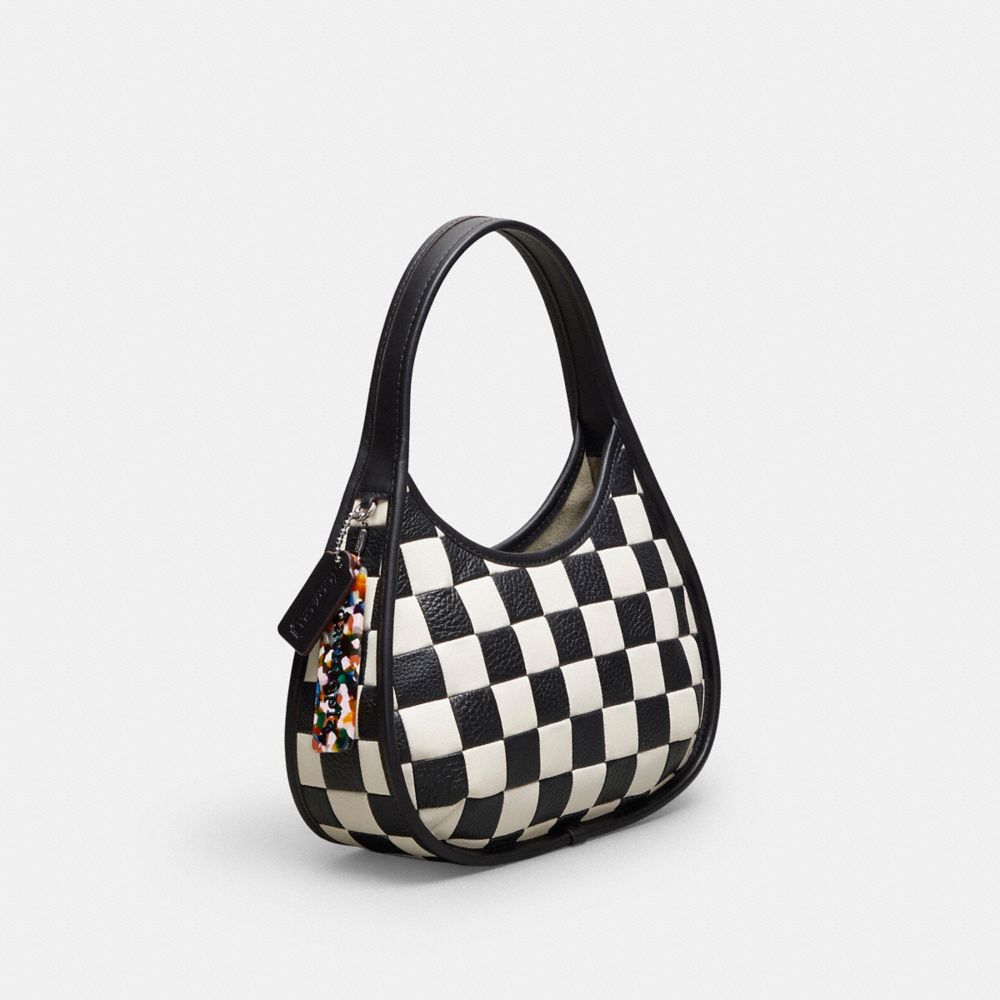 COACH®,Ergo Bag In Checkerboard Patchwork Upcrafted Leather,Upcrafted Leather™,Small,Checkerboard,Black/Chalk,Angle View