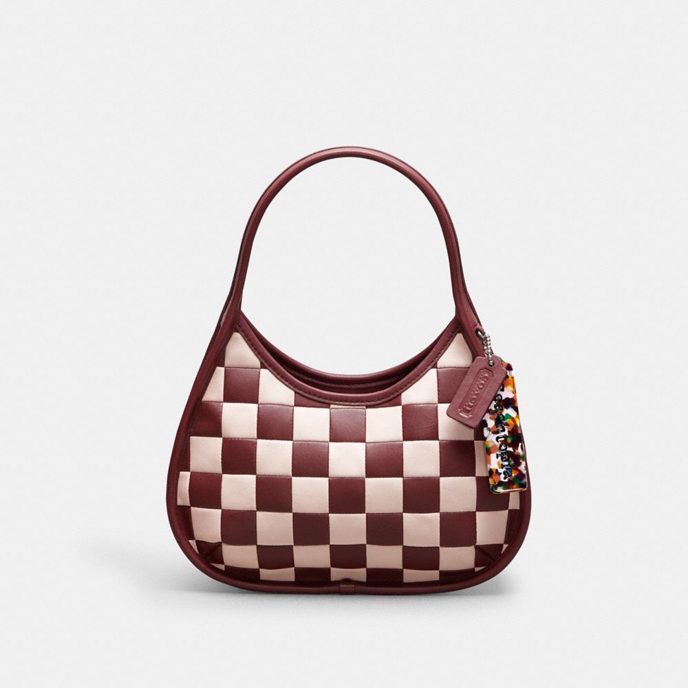 COACH®,Ergo Bag In Checkerboard Upcrafted Leather,Leather,Shoulder Bag,Plastic,Embossed,Logo,Piping,Day Party,Multi Color,Front View