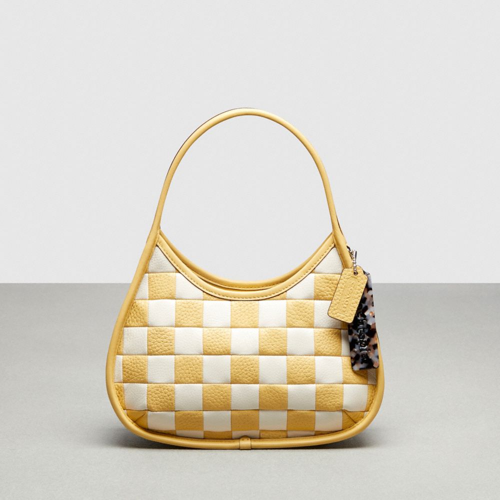 COACH®,Ergo Bag In Checkerboard Patchwork Upcrafted Leather,Upcrafted Leather™,Small,Checkerboard,Chalk/Hay,Front View image number 0