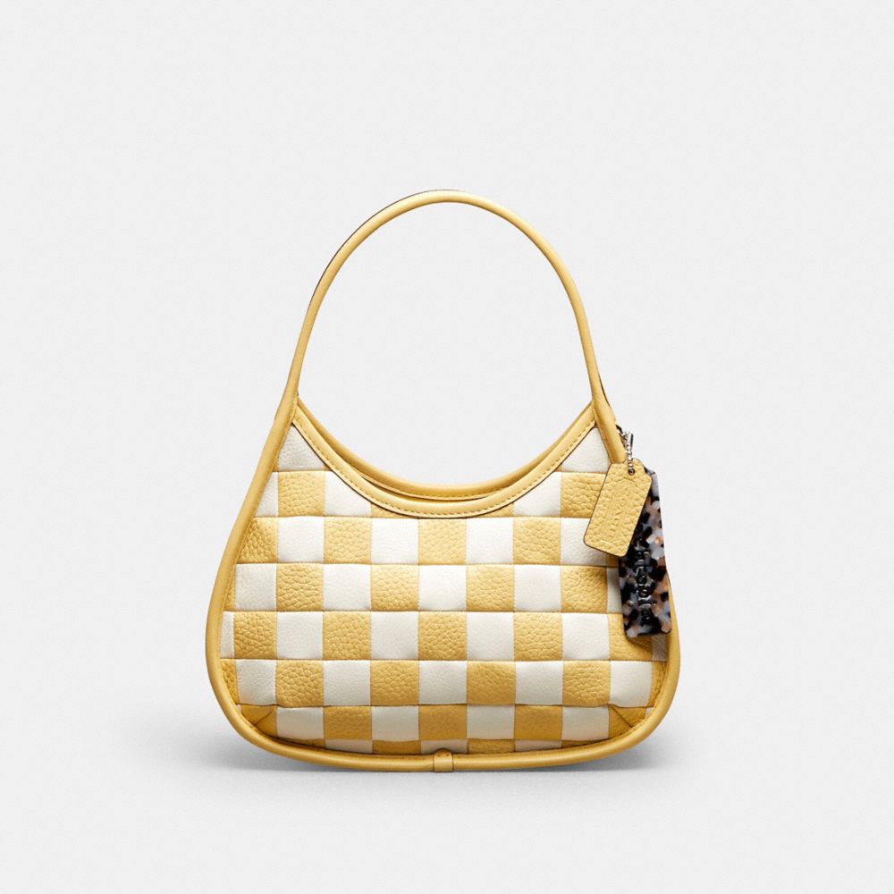 COACH®,Ergo Bag In Checkerboard Upcrafted Leather,Leather,Shoulder Bag,Plastic,Embossed,Logo,Piping,Day Party,Multi Color,Front View