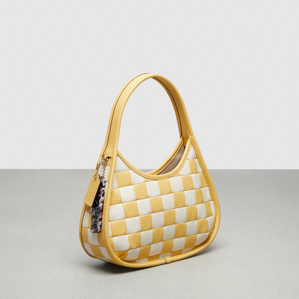 COACH®,Ergo Bag In Checkerboard Patchwork Upcrafted Leather,Upcrafted Leather™,Small,Checkerboard,Chalk/Hay,Angle View