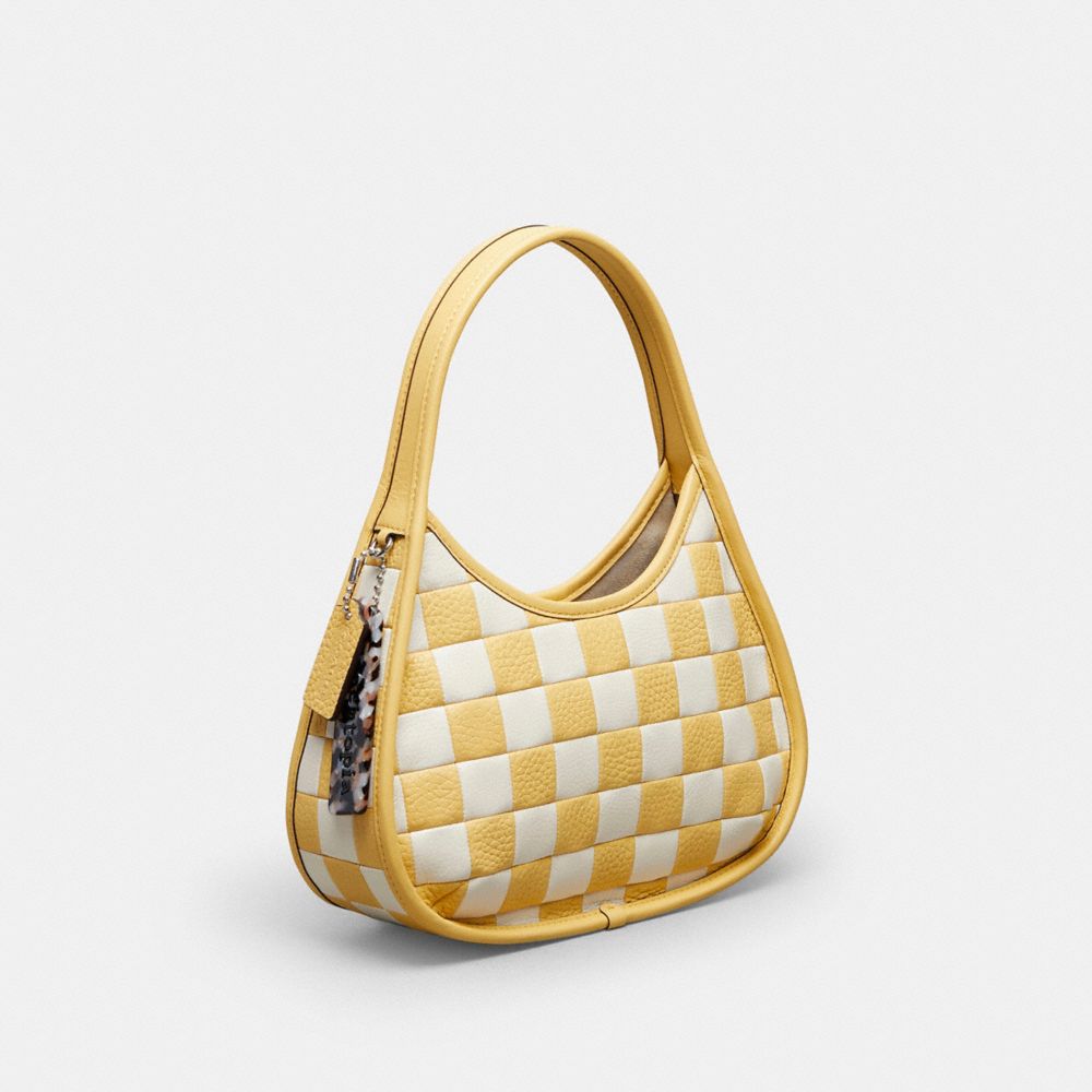 COACH®,Ergo Bag In Checkerboard Patchwork Upcrafted Leather,Upcrafted Leather™,Small,Checkerboard,Chalk/Hay,Angle View