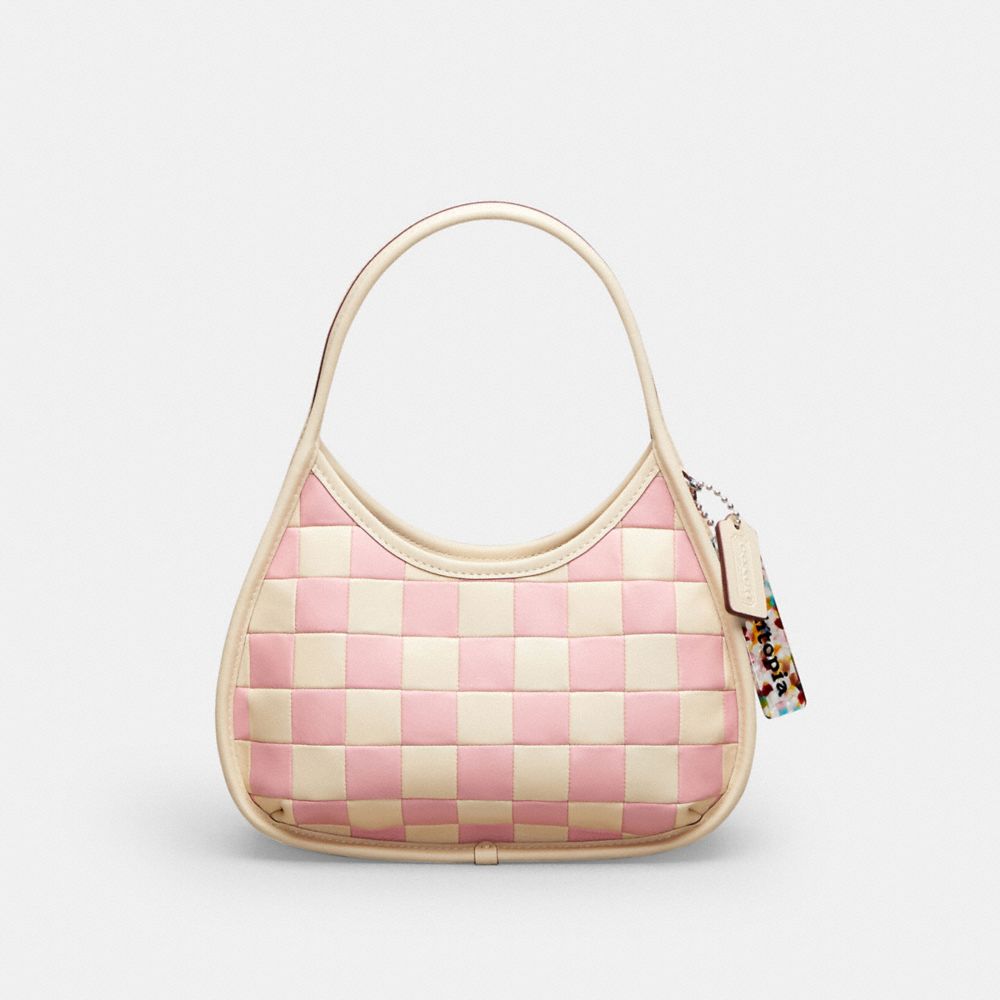 COACH®,Ergo Bag In Checkerboard Patchwork Upcrafted Leather,Upcrafted Leather™,Small,Checkerboard,Bubblegum/Ivory,Front View