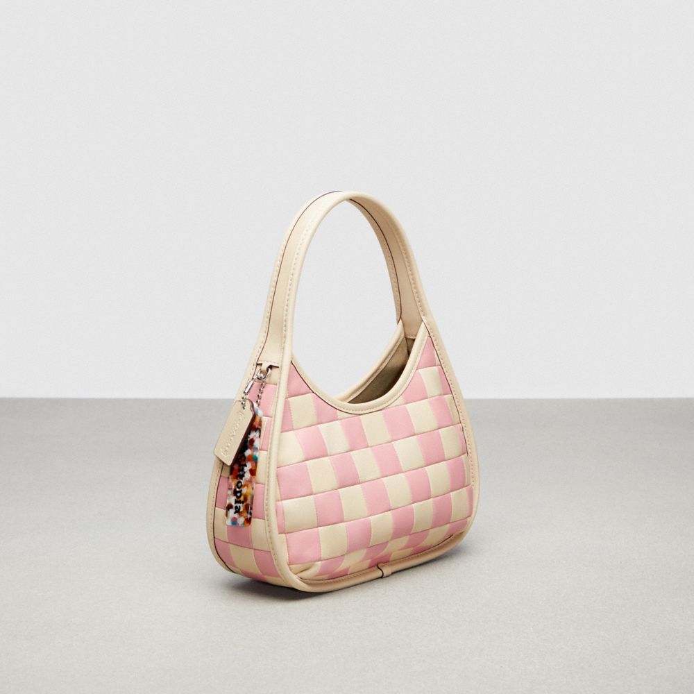COACH®,Ergo Bag In Checkerboard Patchwork Upcrafted Leather,Upcrafted Leather™,Small,Checkerboard,Bubblegum/Ivory,Angle View