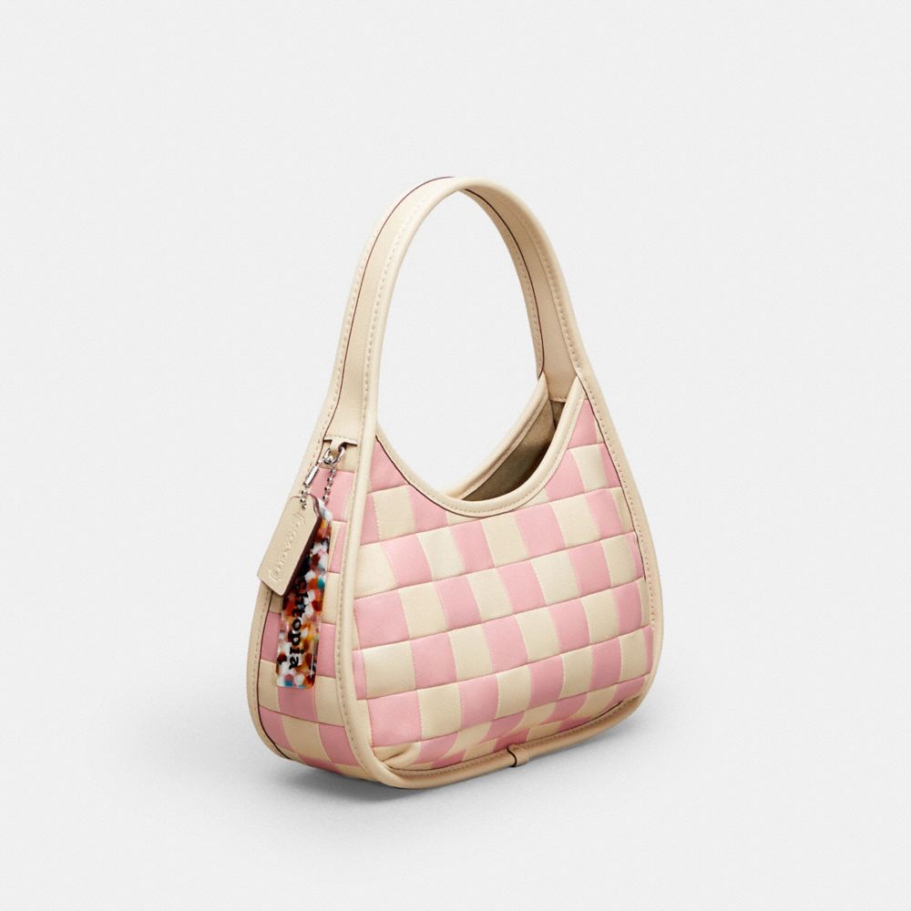 COACH®,Ergo Bag In Checkerboard Patchwork Upcrafted Leather,Upcrafted Leather™,Small,Checkerboard,Bubblegum/Ivory,Angle View