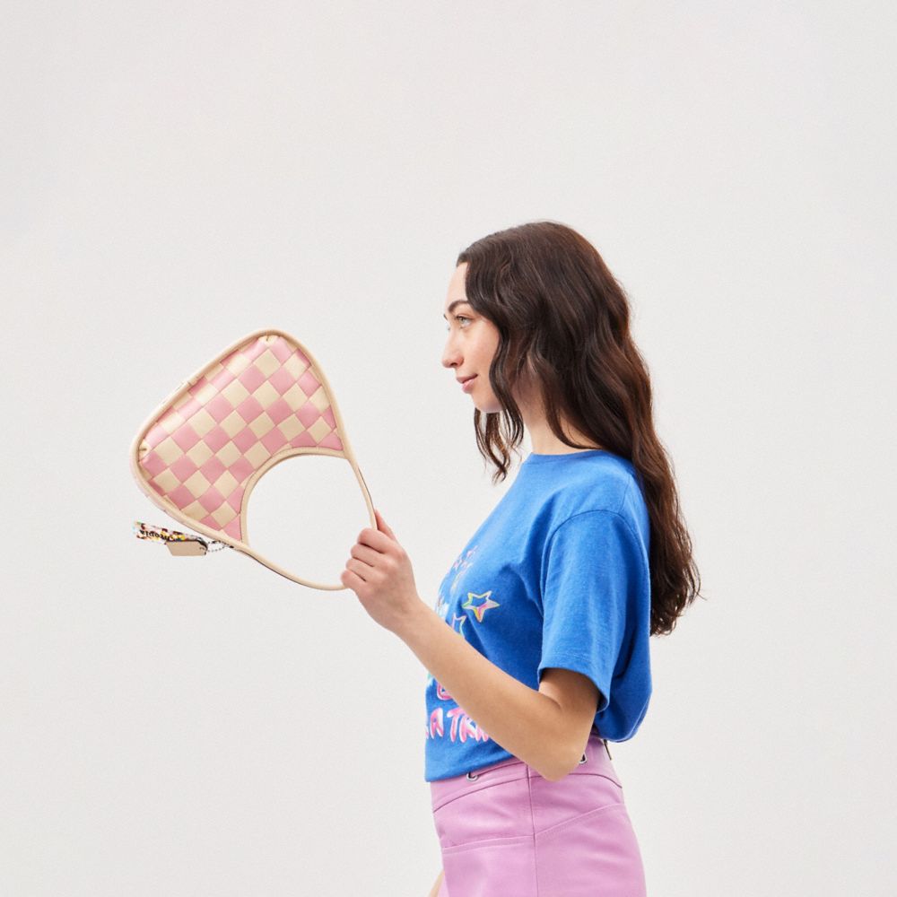 COACH®,Ergo Bag In Checkerboard Upcrafted Leather,Leather,Shoulder Bag,Plastic,Logo,Day Party,Multi Color,Detail View