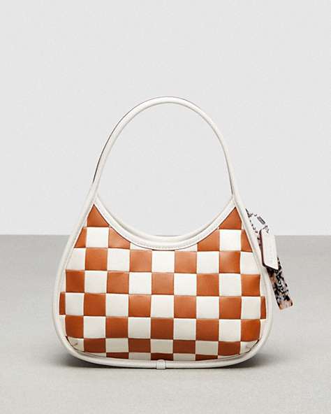COACH®,Ergo Bag in Checkerboard Patchwork Upcrafted Leather,Upcrafted Leather™,Small,Checkerboard,Burnished Amber/Chalk,Front View
