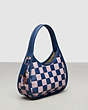 COACH®,Ergo Bag in Checkerboard Patchwork Upcrafted Leather,Upcrafted Leather™,Small,Checkerboard,Deep Blue/Ice Purple,Angle View