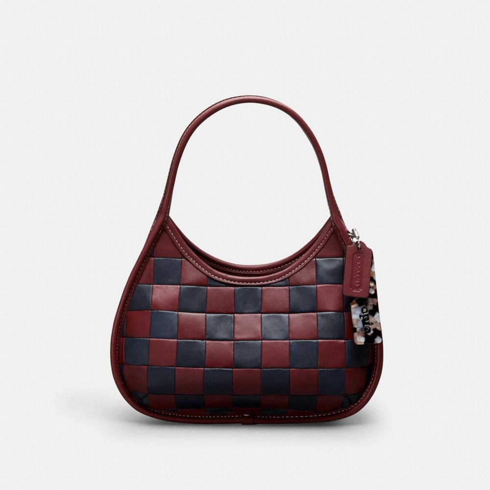 COACH®,Ergo Bag In Checkerboard Upcrafted Leather,Leather,Shoulder Bag,Plastic,Embossed,Logo,Piping,Day Party,Multi Color,Front View