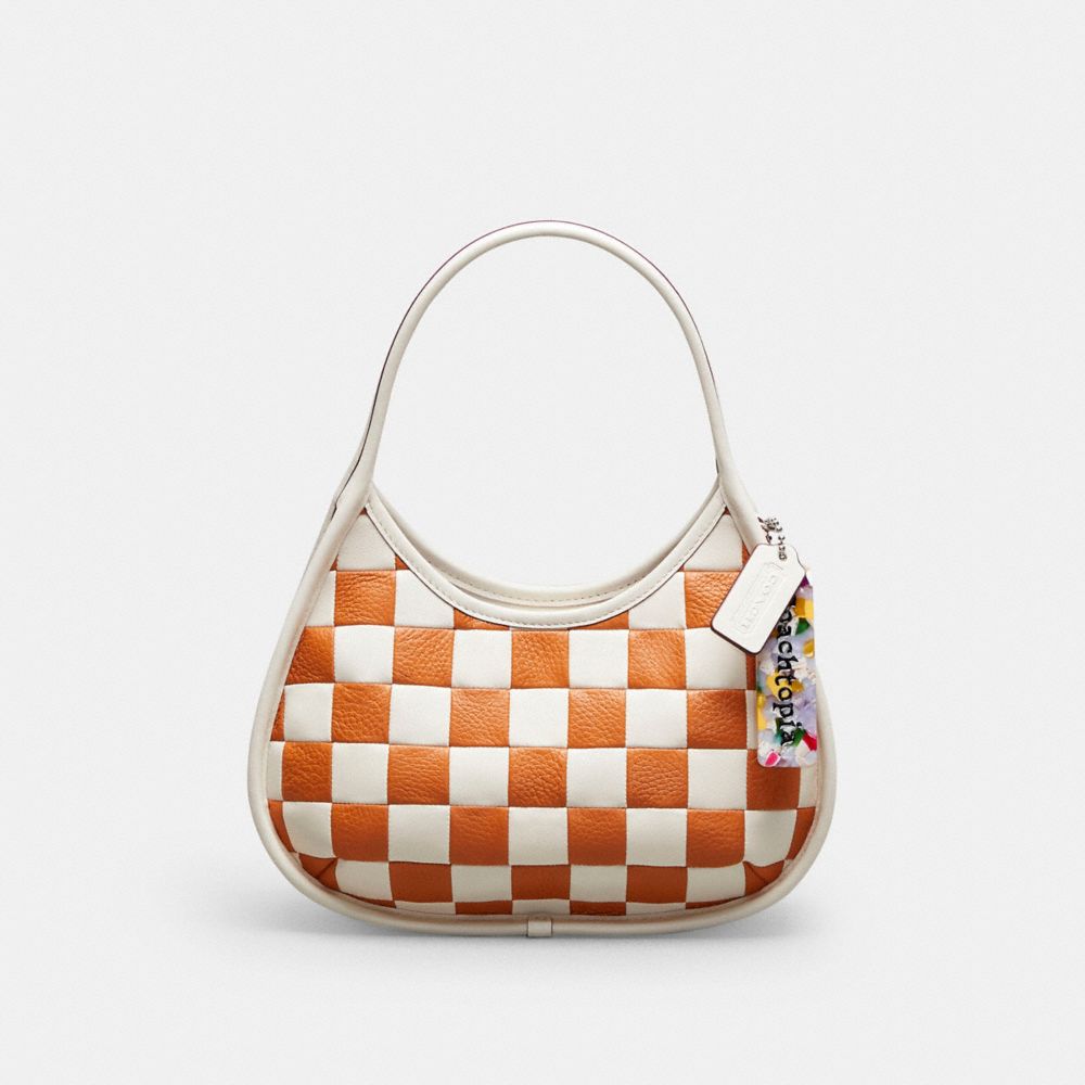 COACH®,Sac Ergo à damier patchwork en cuir Upcrafted,Cuir retravaillé™,Damier,Craie/Orange délavé,Front View