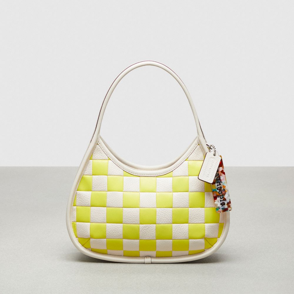 COACH®,Ergo Bag In Checkerboard Patchwork Upcrafted Leather,Upcrafted Leather™,Small,Checkerboard,Bright Yellow/Chalk,Front View image number 0