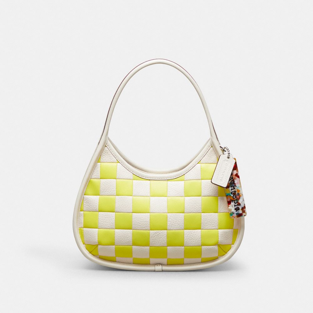 COACH®,Ergo Bag In Checkerboard Patchwork Upcrafted Leather,Upcrafted Leather™,Small,Checkerboard,Bright Yellow/Chalk,Front View