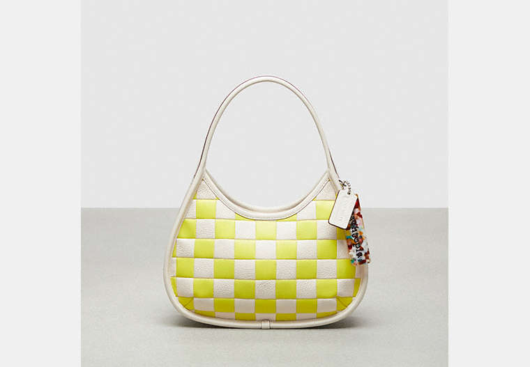 COACH®,Ergo Bag in Checkerboard Patchwork Upcrafted Leather,Upcrafted Leather™,Small,Checkerboard,Bright Yellow/Chalk,Front View