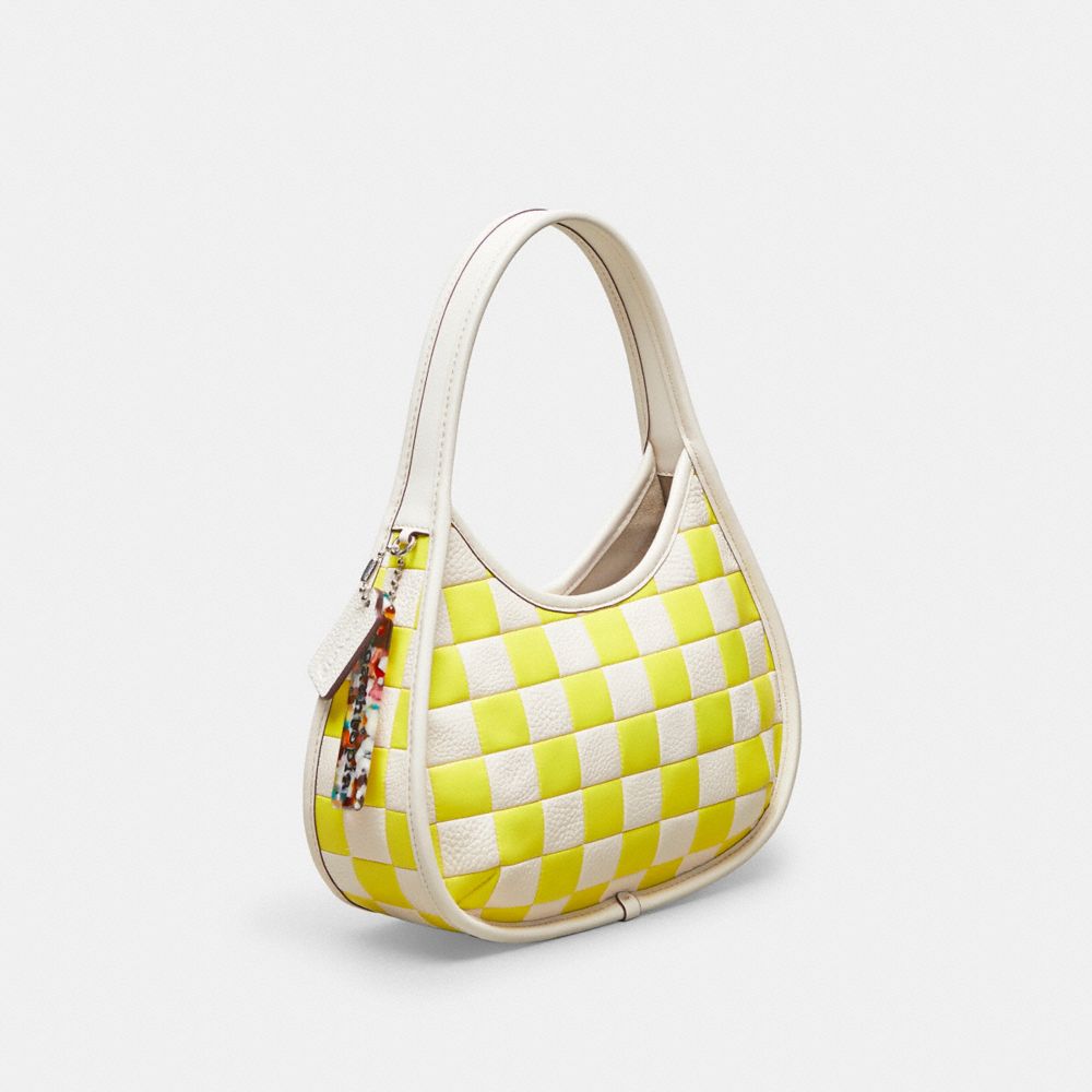 COACH®,Ergo Bag In Checkerboard Patchwork Upcrafted Leather,Upcrafted Leather™,Small,Checkerboard,Bright Yellow/Chalk,Angle View