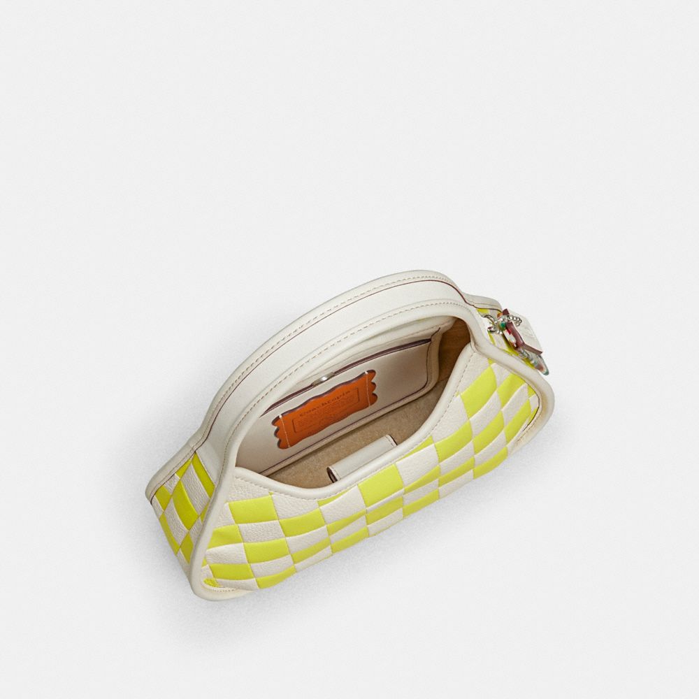 COACH®,Ergo Bag In Checkerboard Upcrafted Leather,Leather,Shoulder Bag,Plastic,Logo,Embossed,Piping,Day Party,Multi Color,Inside View,Top View