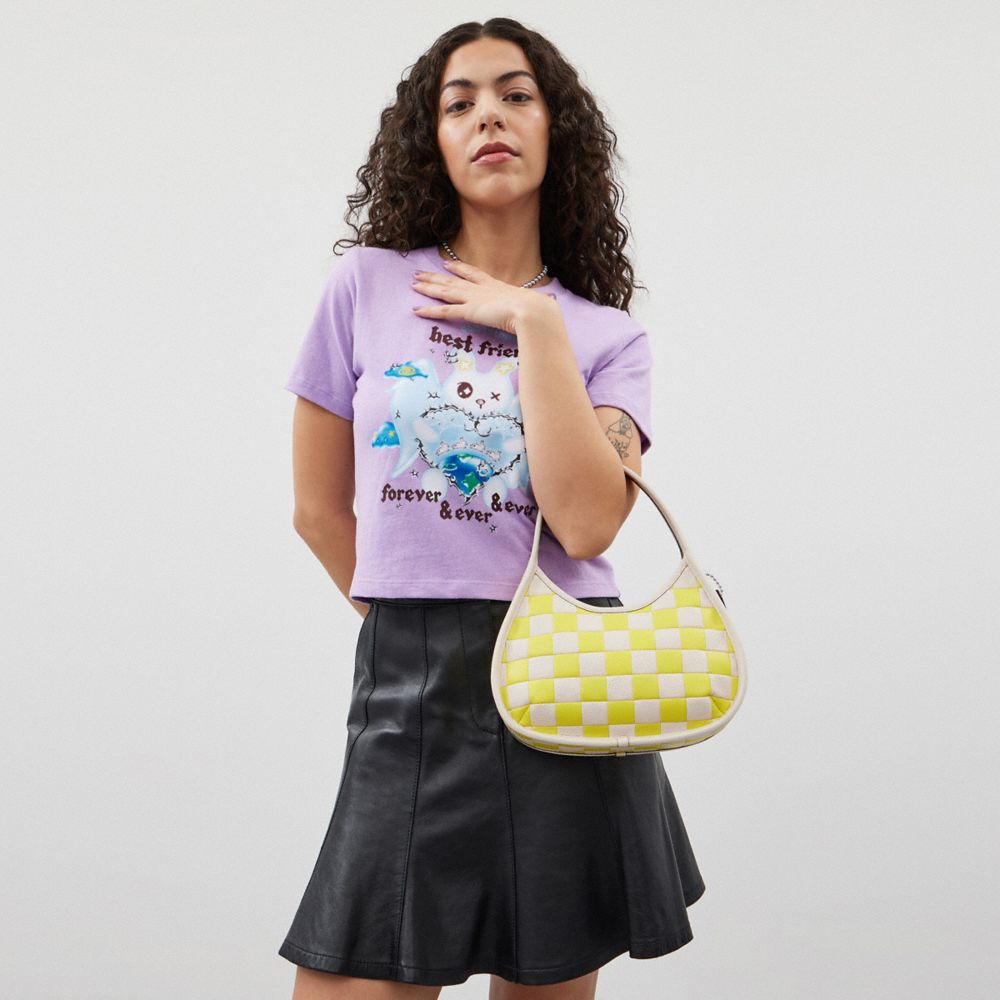 COACH®,Ergo Bag In Checkerboard Upcrafted Leather,Leather,Shoulder Bag,Plastic,Logo,Embossed,Piping,Day Party,Multi Color,Detail View