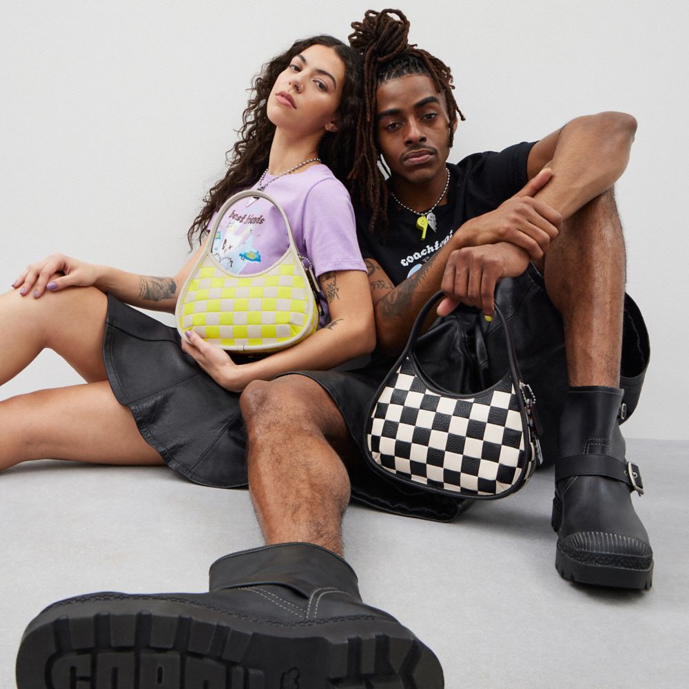COACH®,Ergo Bag In Checkerboard Upcrafted Leather,Leather,Shoulder Bag,Plastic,Logo,Embossed,Piping,Day Party,Multi Color,Scale View