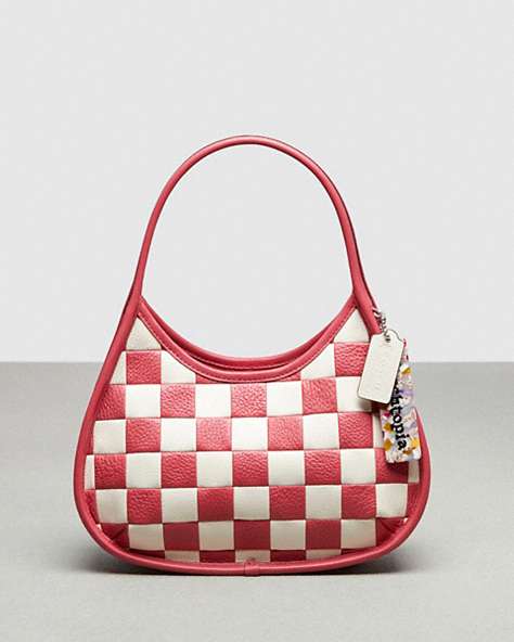 COACH®,Ergo Bag In Checkerboard Patchwork Upcrafted Leather,Upcrafted Leather™,Small,Checkerboard,Pink/Chalk,Front View
