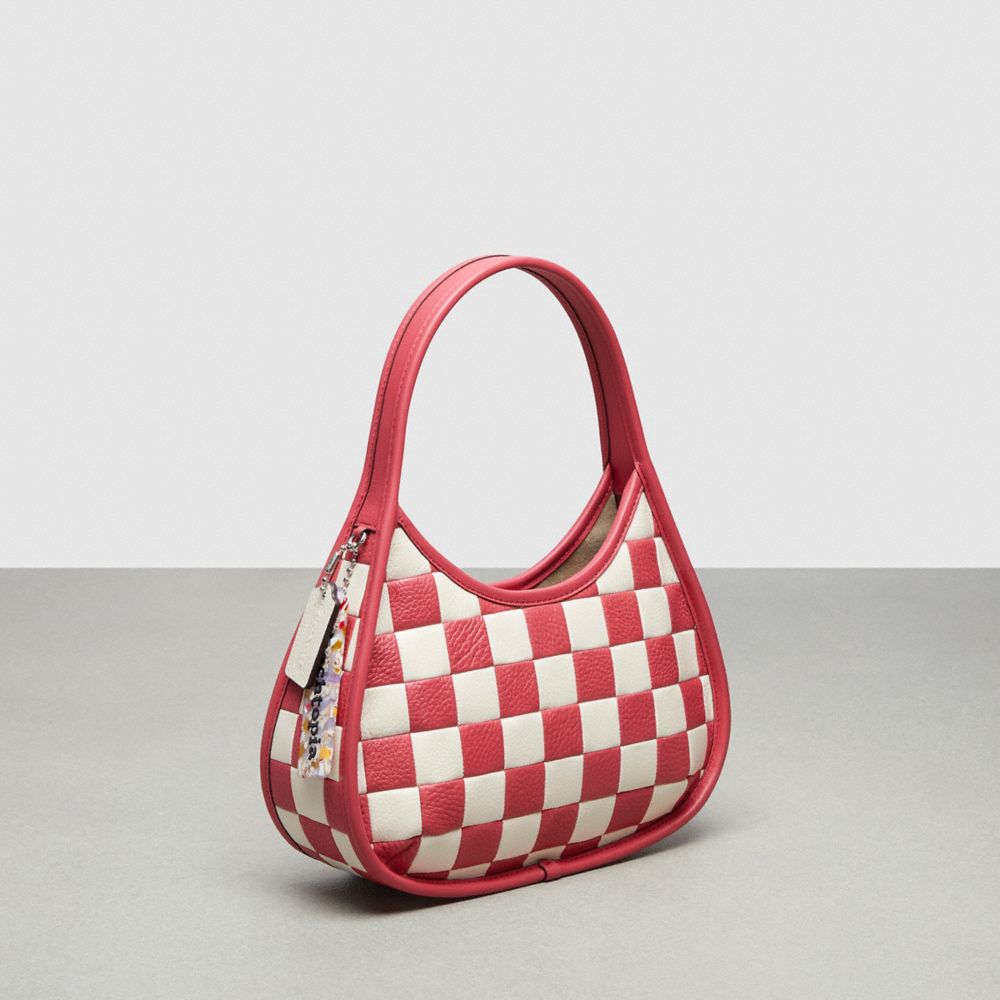 COACH®,Ergo Bag In Checkerboard Patchwork Upcrafted Leather,Upcrafted Leather™,Small,Checkerboard,Pink/Chalk,Angle View