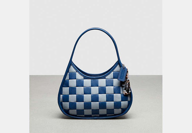 COACH®,Ergo Bag In Checkerboard Patchwork Upcrafted Leather,Upcrafted Leather™,Small,Checkerboard,Grey Blue/Blue,Front View