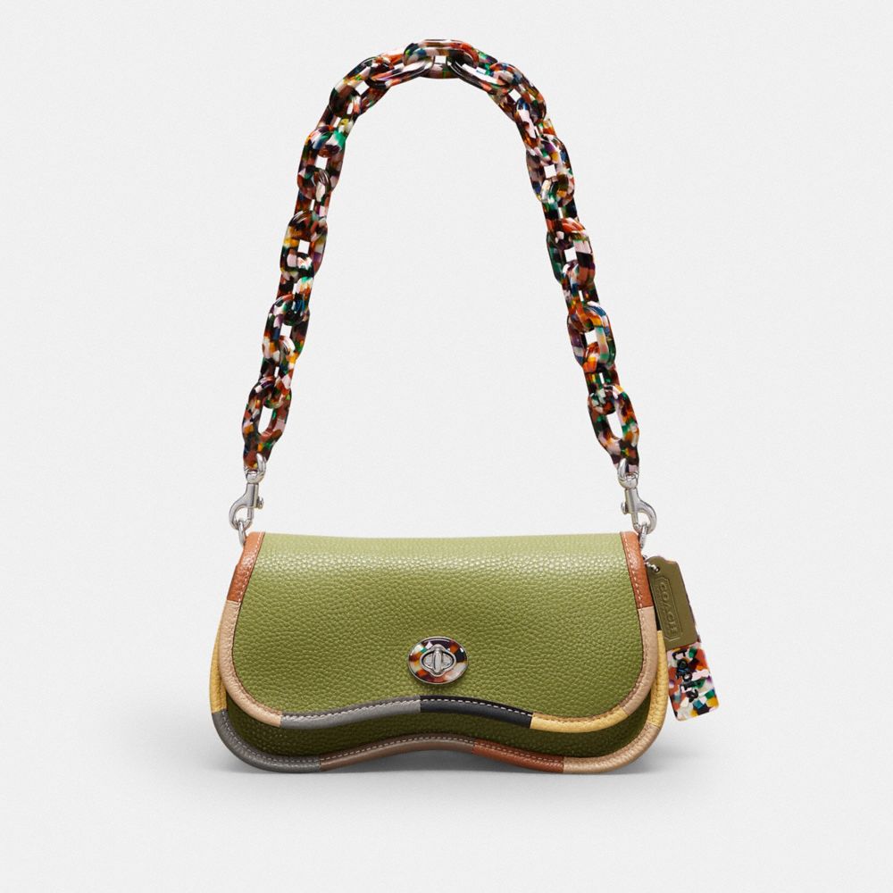 COACH®,Wavy Dinky Bag With Colorful Binding In Upcrafted Leather,Coachtopia Leather,Small,Olive Green Multi,Front View