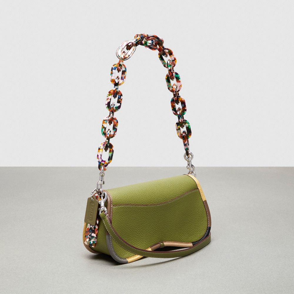 COACH®,Wavy Dinky Bag With Colorful Binding In Upcrafted Leather,Coachtopia Leather,Small,Olive Green Multi,Angle View