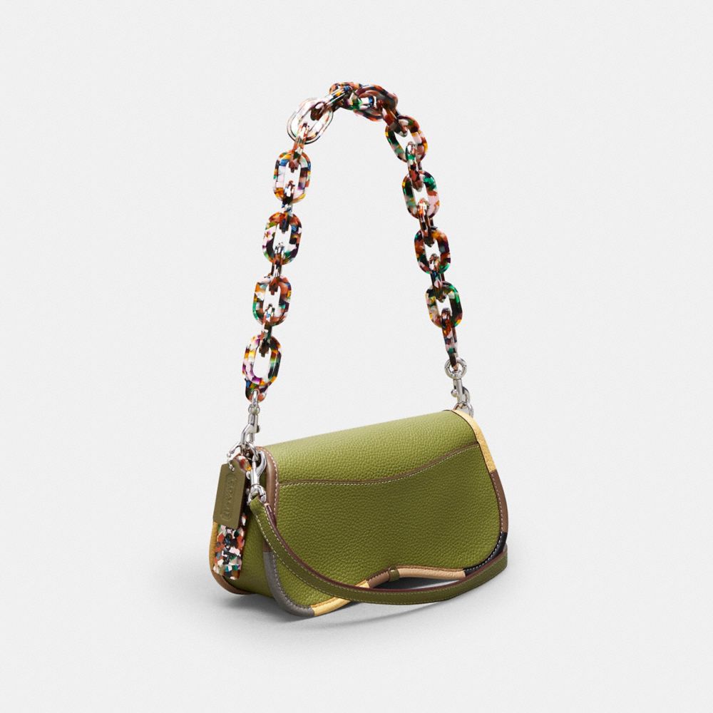 COACH®,Wavy Dinky Bag With Colorful Binding In Upcrafted Leather,Coachtopia Leather,Small,Olive Green Multi,Angle View