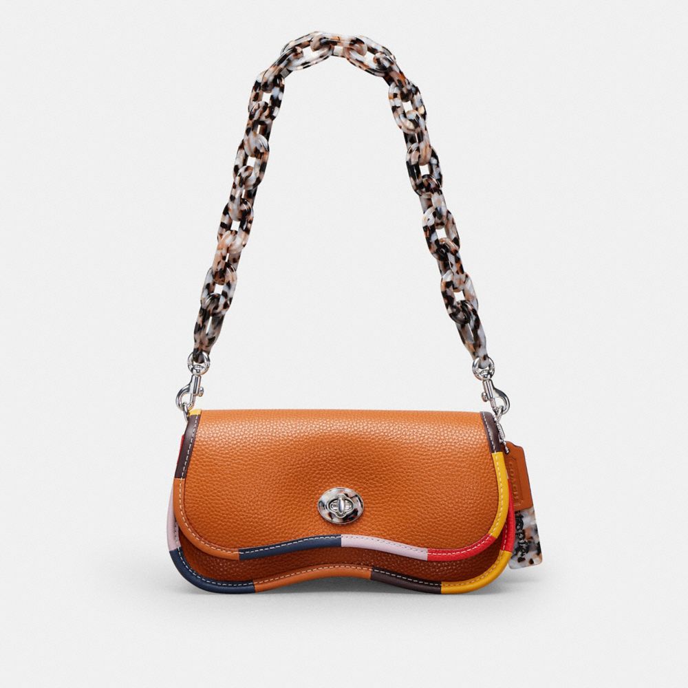 COACH®,Wavy Dinky Bag With Colorful Binding In Upcrafted Leather,Coachtopia Leather,Small,Burnished Amber Multicolor,Front View