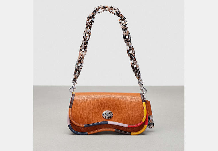 COACH®,Wavy Dinky with Colorful Binding in Upcrafted Leather,Coachtopia Leather,Small,Burnished Amber Multicolor,Front View