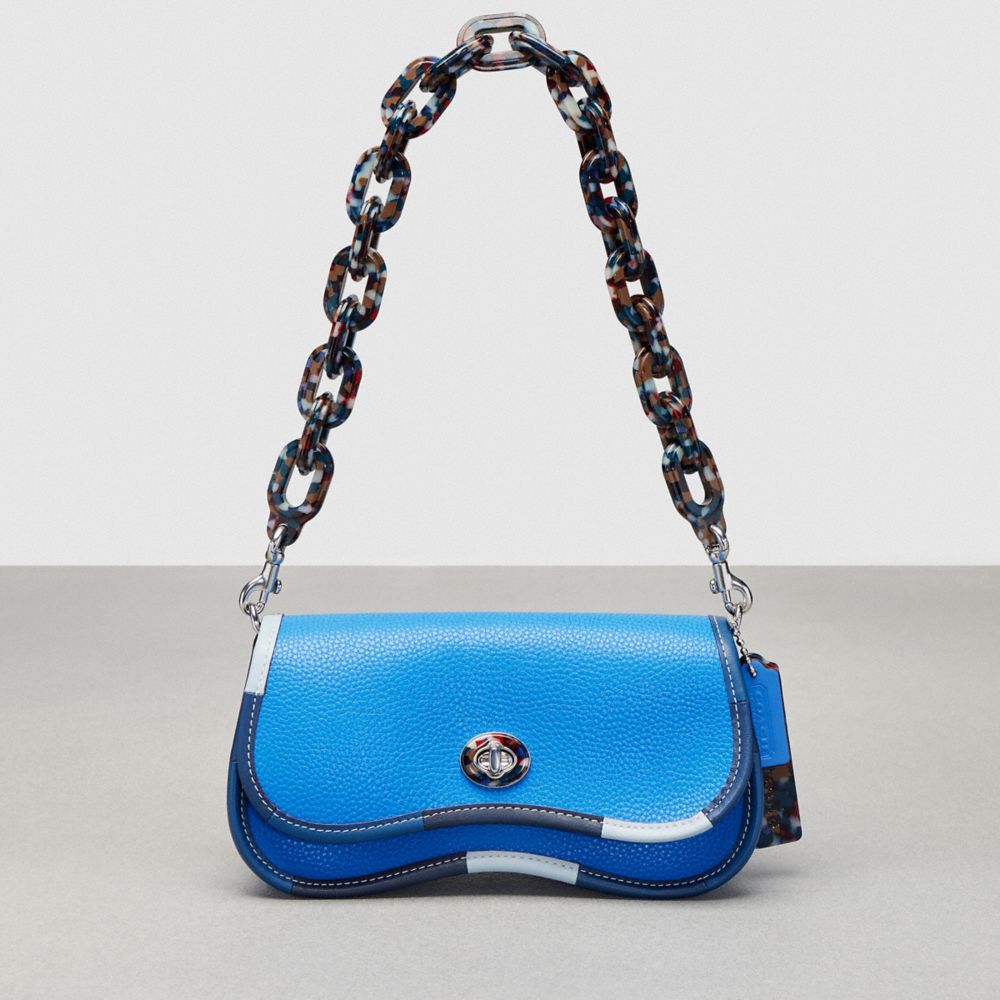 COACH®,Wavy Dinky Bag In Coachtopia Leather With Colorful Binding,Leather,Acrylic,Shoulder Bag,Plastic,Embossed,Logo,Pipin...,,Front View