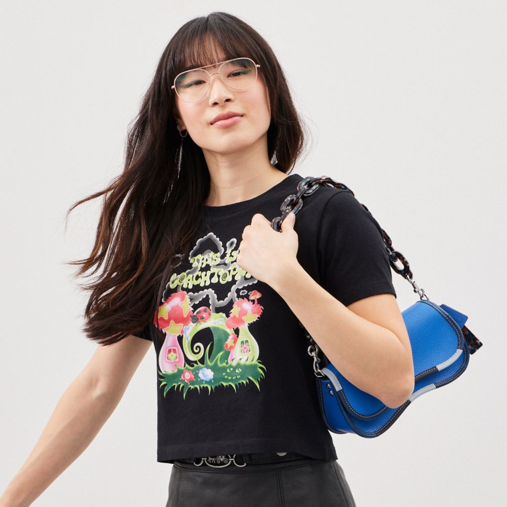 COACH®,Wavy Dinky Bag In Coachtopia Leather With Colorful Binding,Leather,Acrylic,Shoulder Bag,Plastic,Embossed,Logo,Pipin...,,Detail View