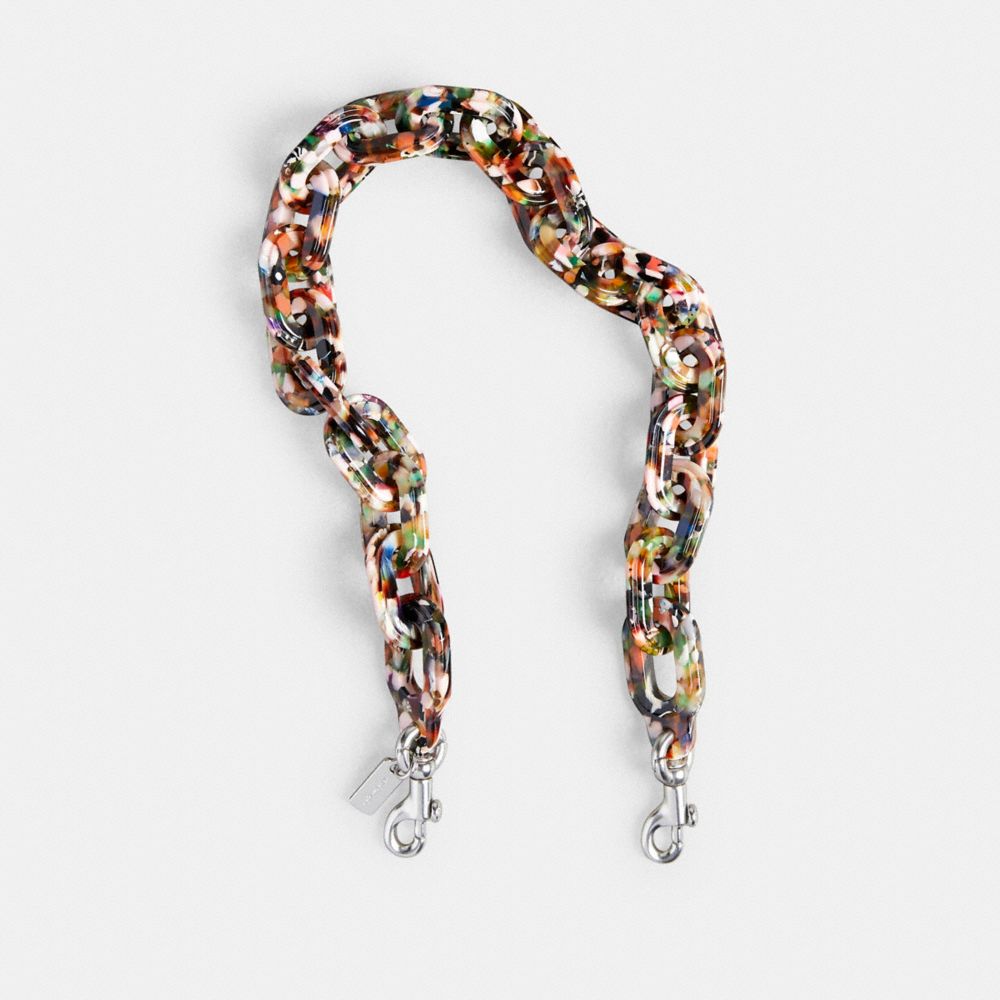 COACH®,Short Chain Strap,Acrylic,Bag Straps,Plastic,No Embellishment,Silver Metal,Day Party,Multi Color,Front View