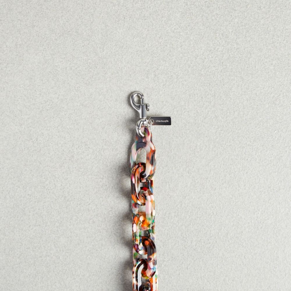 COACH®,Short Chain Strap,Acrylic,Bag Straps,Plastic,No Embellishment,Silver Metal,Day Party,Multi Color,Closer View
