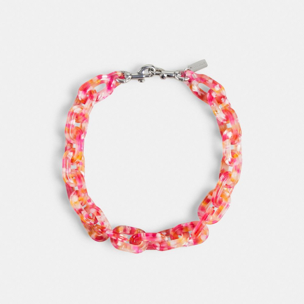 COACH®,Short Chain Strap,Acrylic,Bag Straps,Plastic,No Embellishment,Silver Metal,Day Party,Multi Color,Angle View