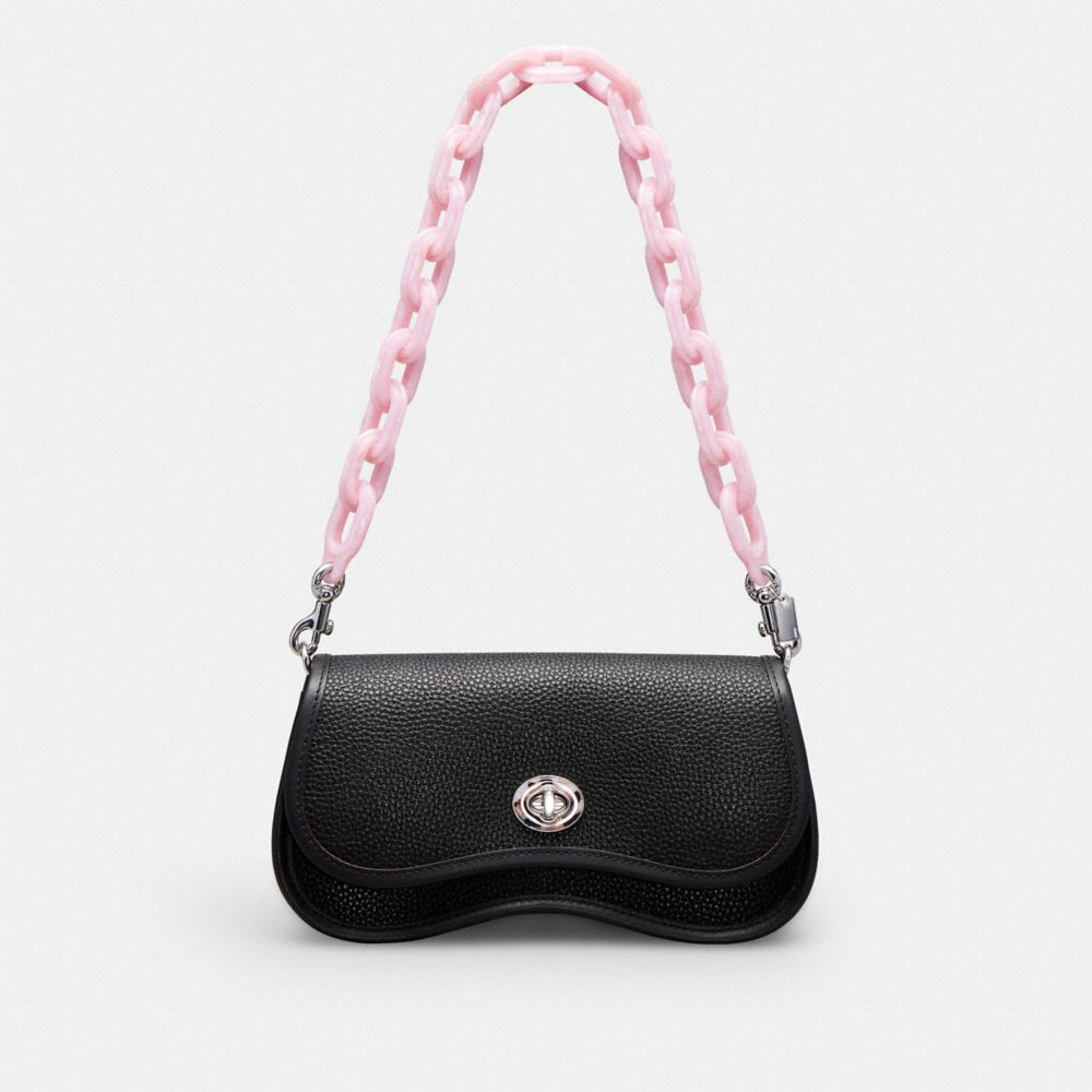 COACH®,Short Chain Strap,Acrylic,Bag Straps,Plastic,No Embellishment,Silver Metal,Day Party,Pink,Angle View