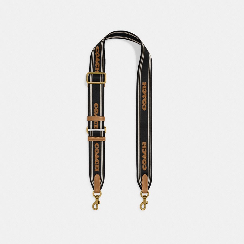 COACH®,COLORBLOCK WEBBING STRAP,Leather,Brass/Black Multi,Front View