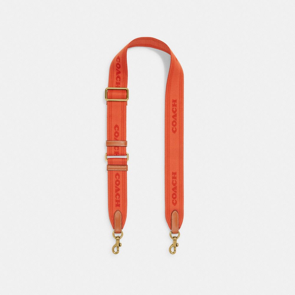 COACH®,COLORBLOCK WEBBING STRAP,Leather,Brass/Orange Rust Multi,Front View