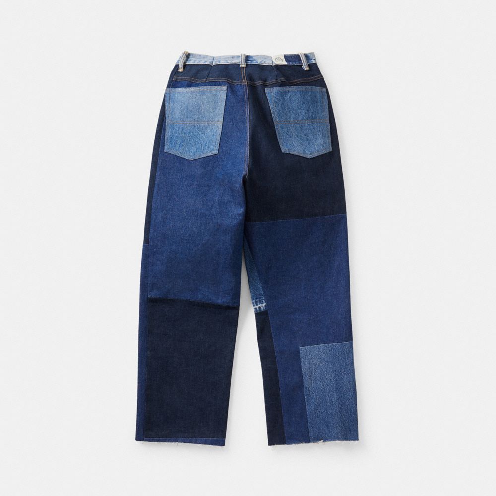 COACH®,Skater Jeans,Denim,Polyester,Cotton,Straight,Patchwork,Whiskering,Casual,,Back View