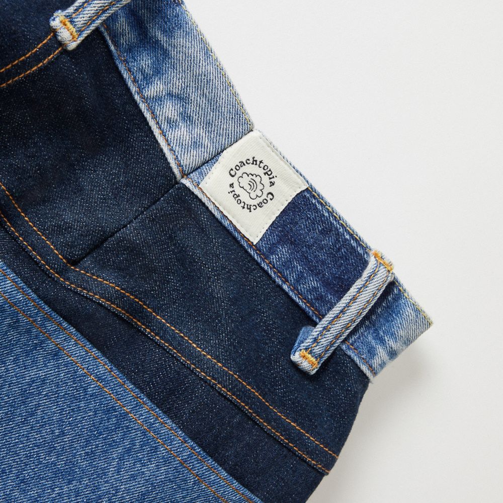 COACH®,Skater Jeans,Denim,Polyester,Cotton,Straight,Patchwork,Whiskering,Casual,