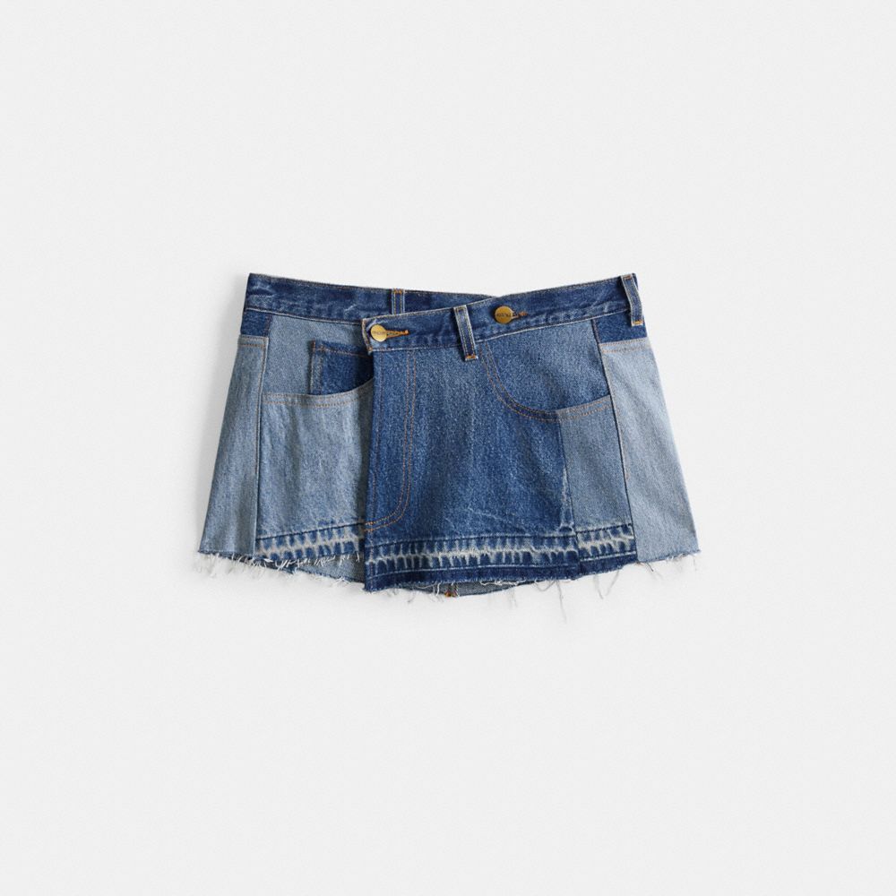 COACH®,Skirt in Repurposed Denim,Repurposed denim,Denim,Front View