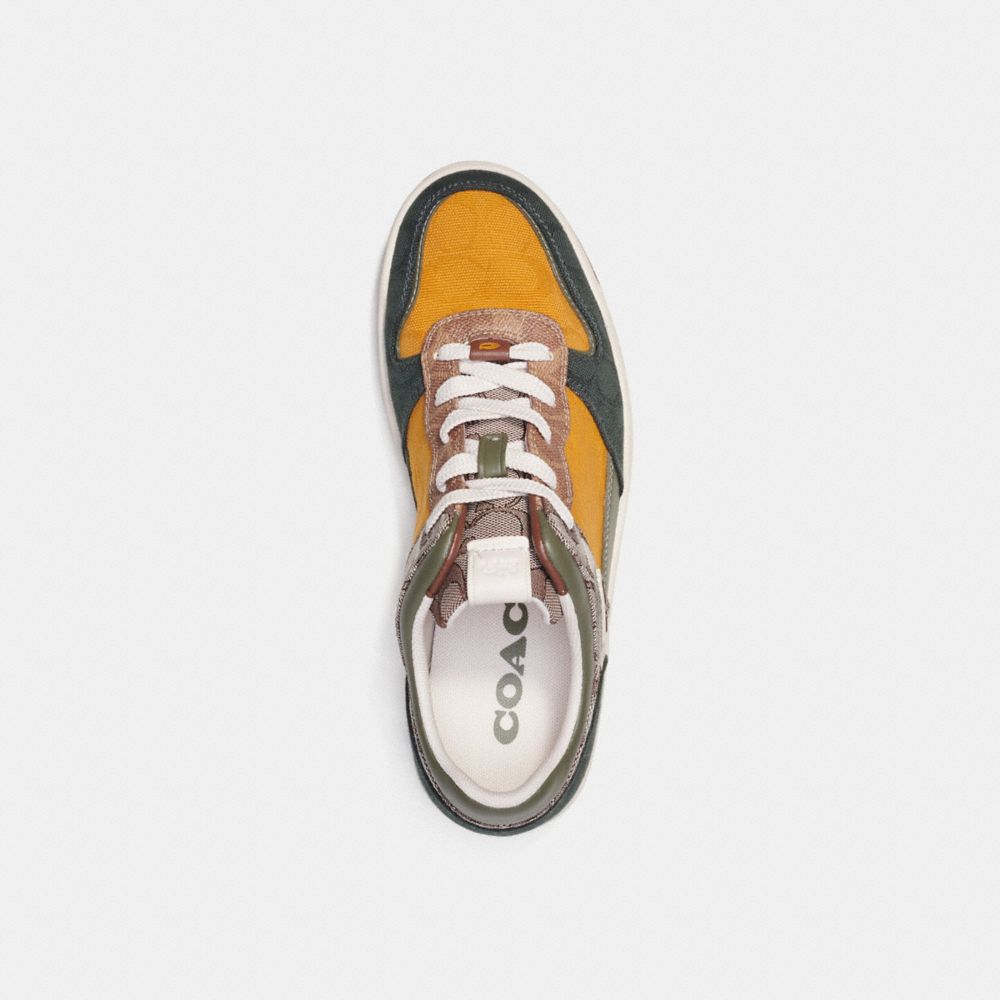 COACH®,C201 Sneaker In Mixed Signature Fabric,Canvas,Rubber,Casual,Fabric,Color Block,Pull Tab,Casual,Multi Color,Inside View,Top View
