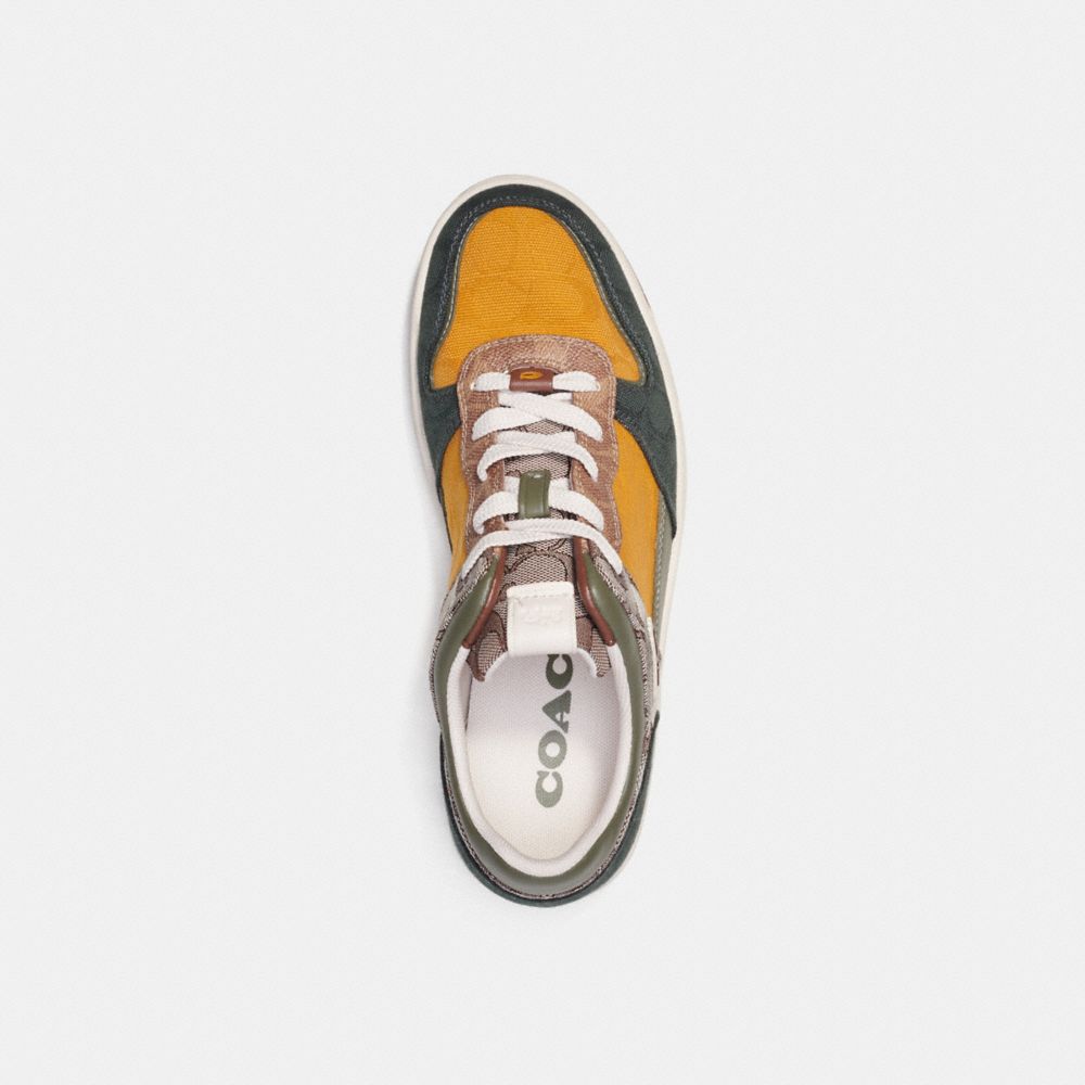 COACH®,C201 SNEAKER IN MIXED SIGNATURE FABRIC,Signature Jacquard,Oak/Buttercup/Amazon Green,Inside View,Top View