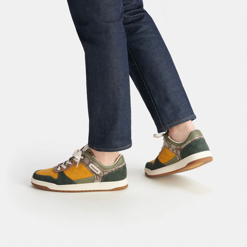 COACH®,C201 Sneaker In Mixed Signature Fabric,Canvas,Rubber,Casual,Fabric,Color Block,Pull Tab,Casual,Multi Color,Detail View