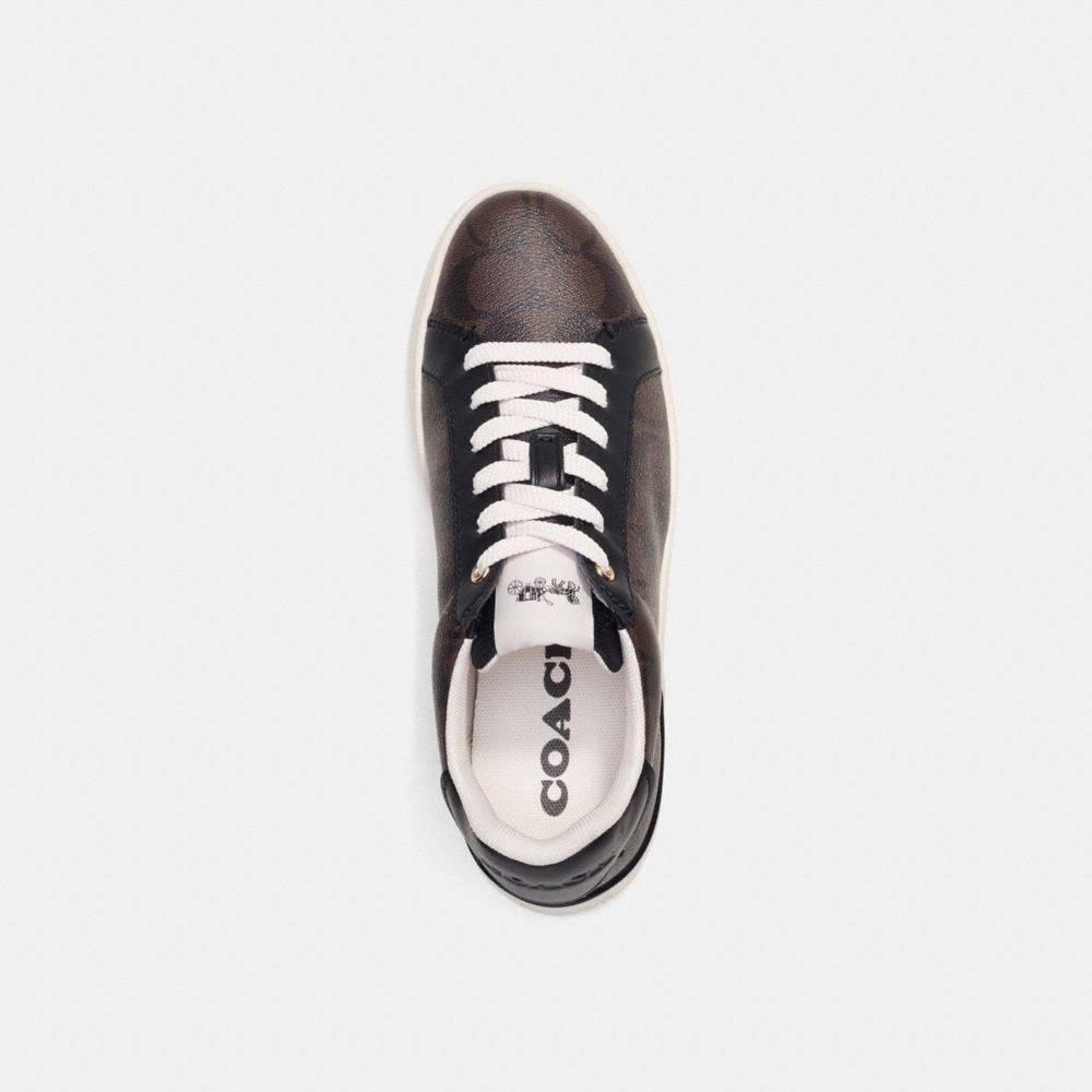 COACH®,CLIP LOW TOP SNEAKER IN SIGNATURE CANVAS,Mahogany/Black,Inside View,Top View